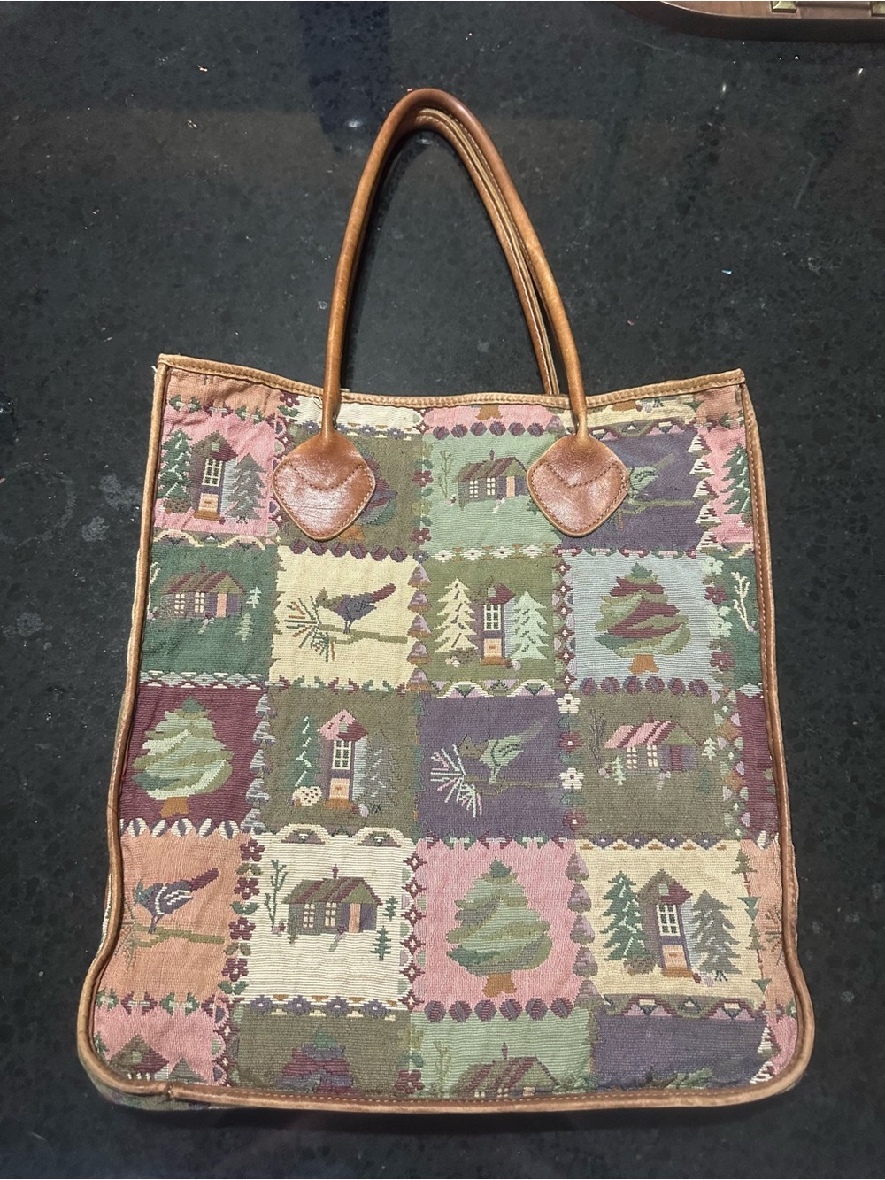 Tapestry patchwork tote